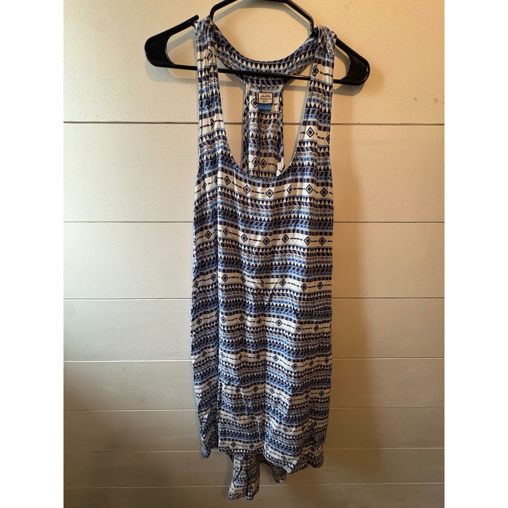 KAVU Blue White Geometric Tribal Print Racerback Tank Dress Womens XL Viscose